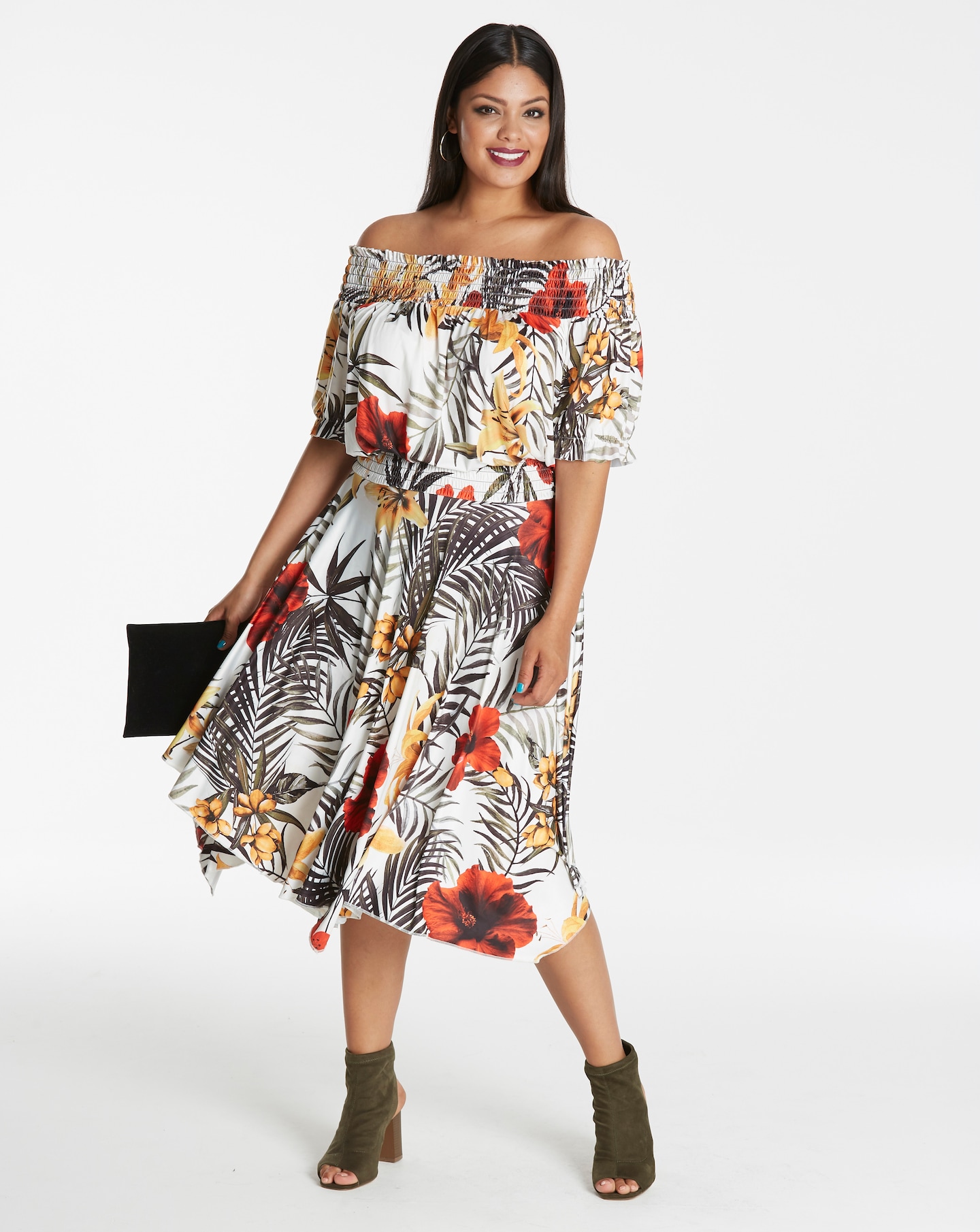 tropical bardot dress