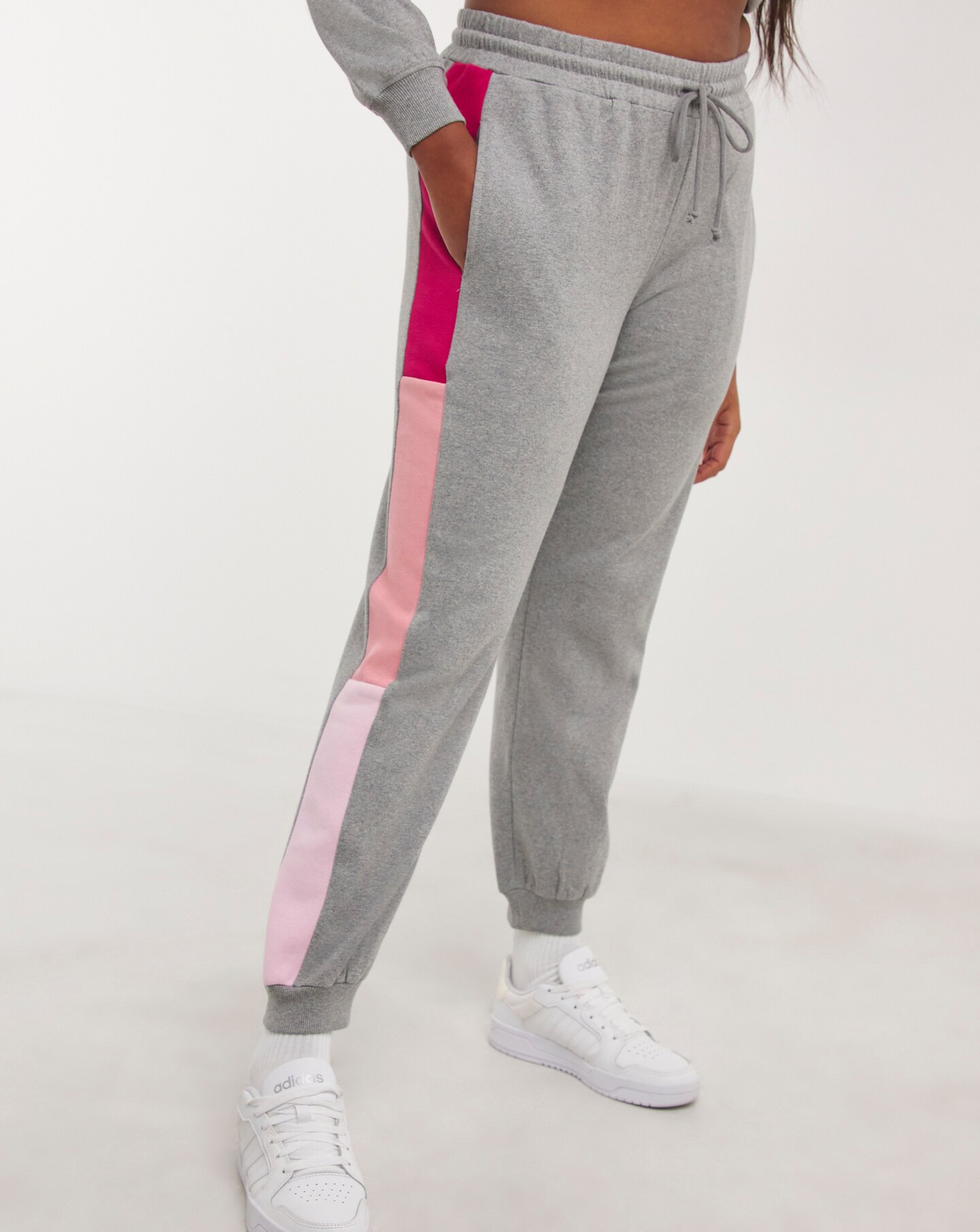 Pink colour block online joggers