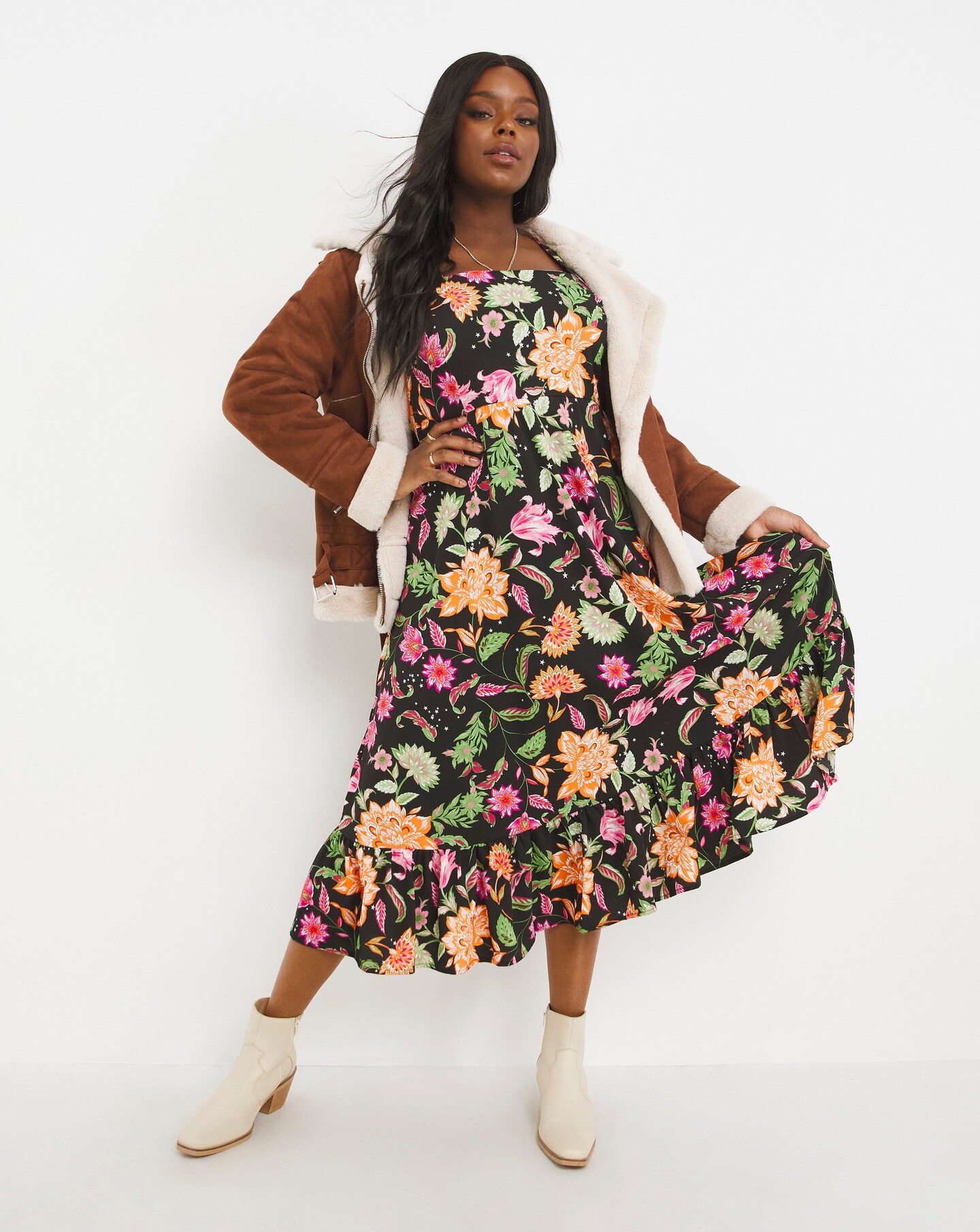 Midi black floral clearance dress